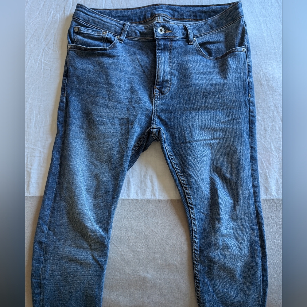 Topman Stretch Mid Wash Skinny Jeans (Hemmed!)